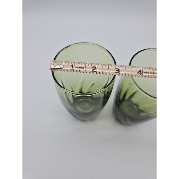 Vintange Anchor Hocking MCM Olive Green Starfire Swirl Central Park Set of 2 - Picture 6 of 7